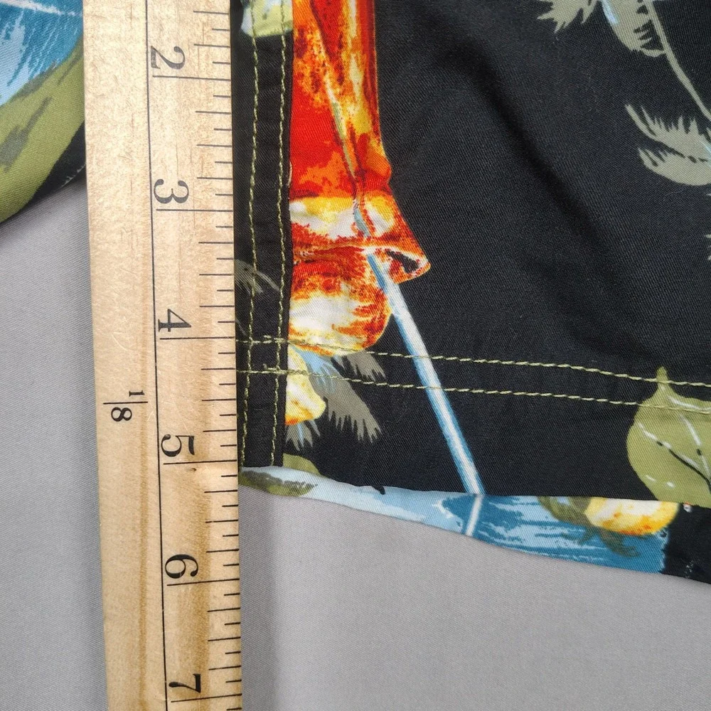 Sand N Sun Swim Trunks Mens XL Black Tropical Floral Hibiscus Cocktail Polyester